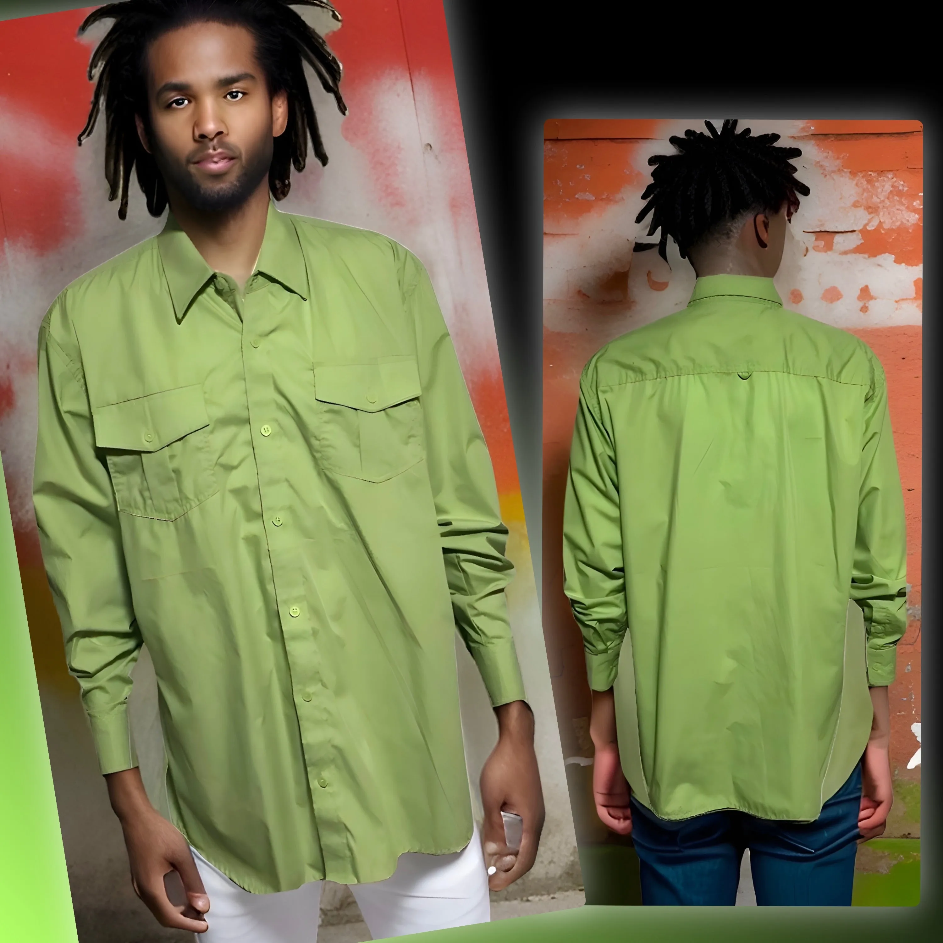 ^ABLANCHE^ ~APPLE GREEN~ BUTTON UP COLLARED DRESS SHIRT (2XL)