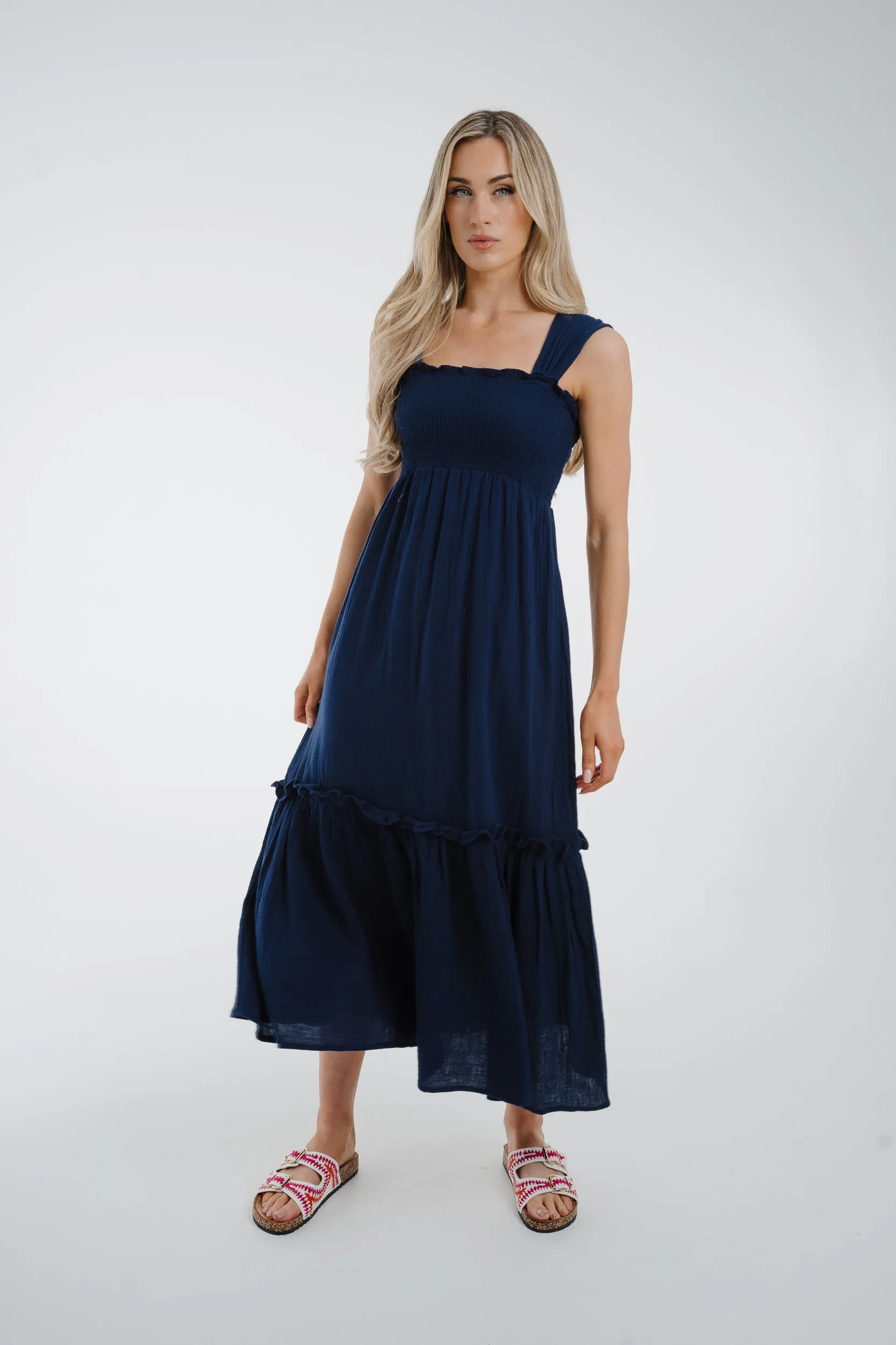 Ally Peplum Hem Dress In Navy