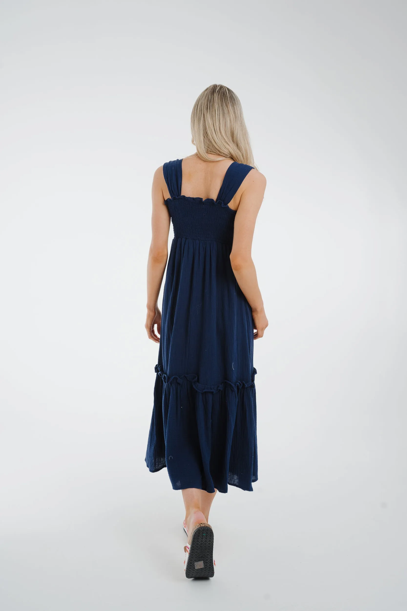 Ally Peplum Hem Dress In Navy