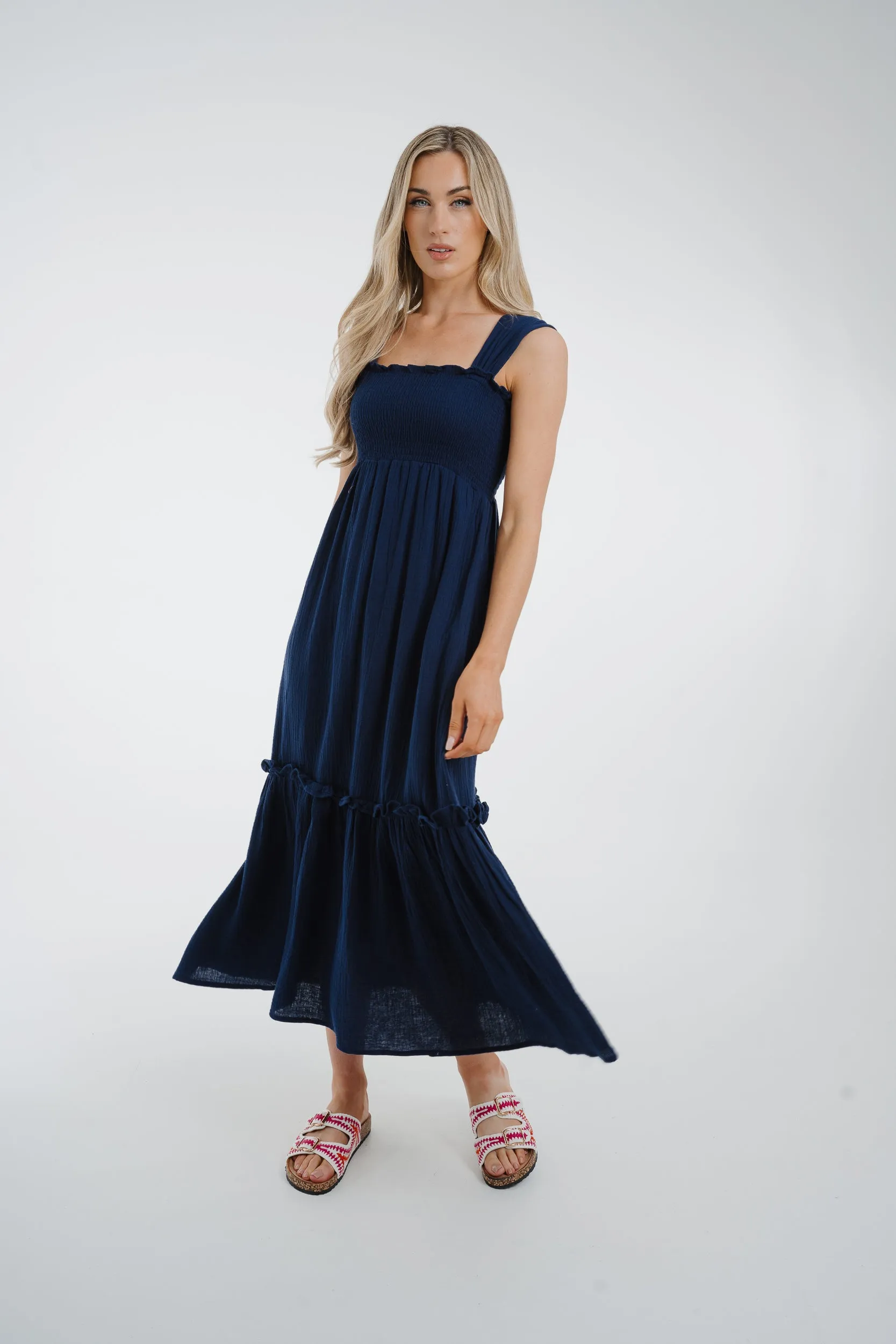 Ally Peplum Hem Dress In Navy