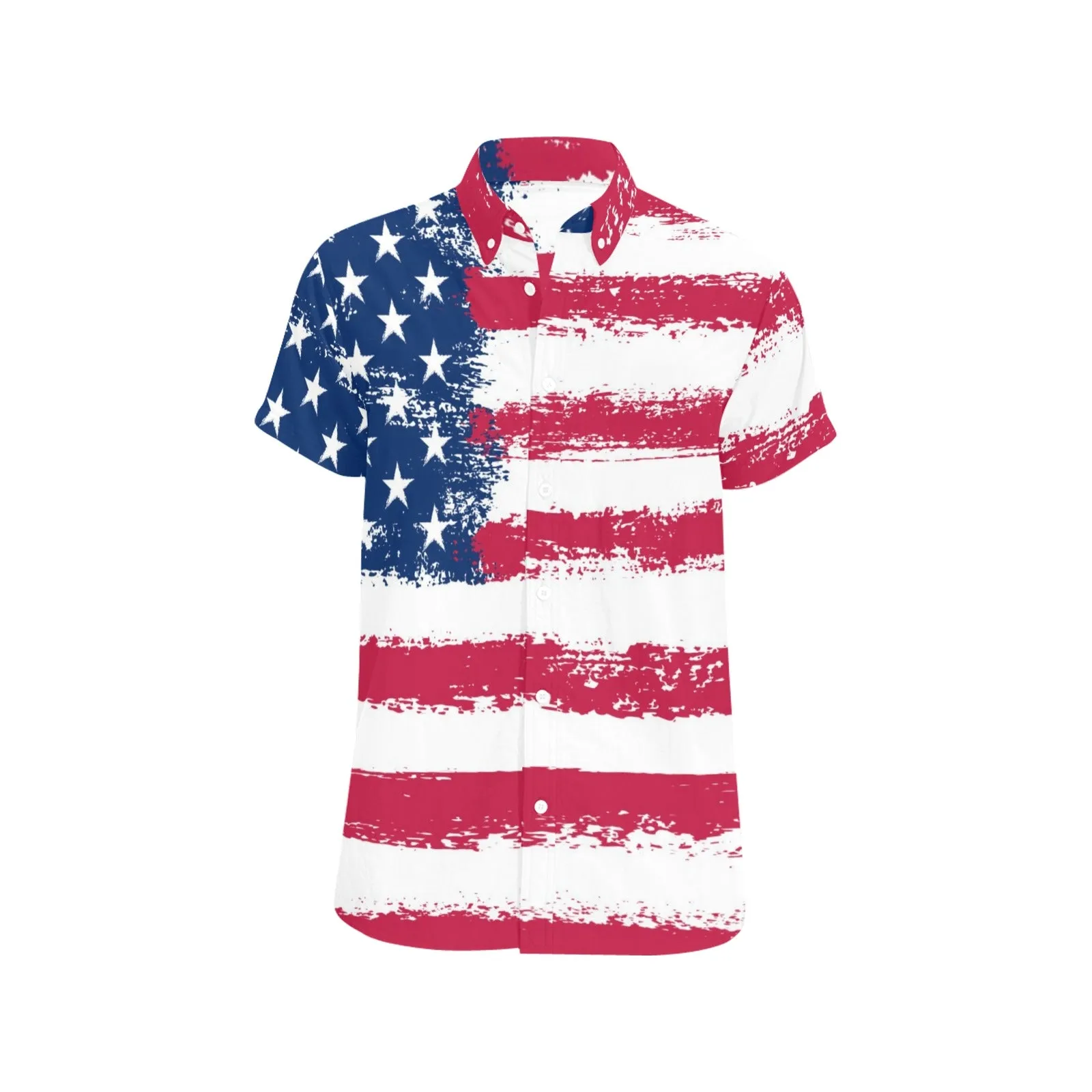 American Flag Button Down Shirt Men, Patriotic 4th of July Red Blue White USA Short Sleeve Button Up Casual Buttoned Down Plus Size Dress