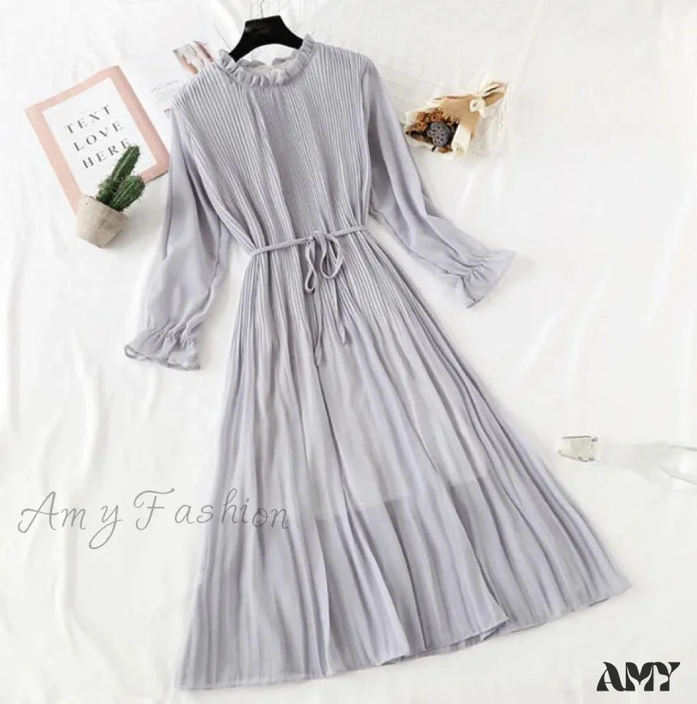 Amy Fashion - Casual Flare Sleeve Office Chiffon Dot Print Dresses