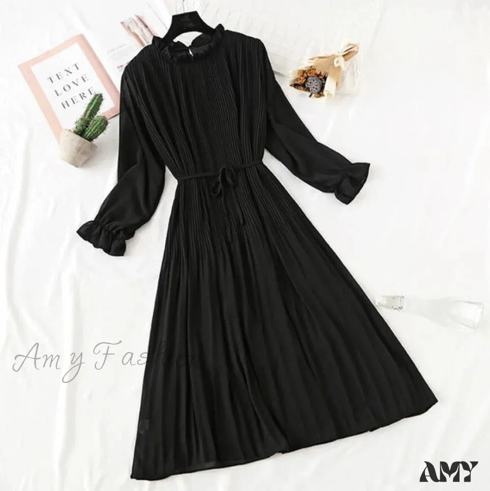 Amy Fashion - Casual Flare Sleeve Office Chiffon Dot Print Dresses