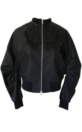 Beaded Collar Cotton Bomber Jacket