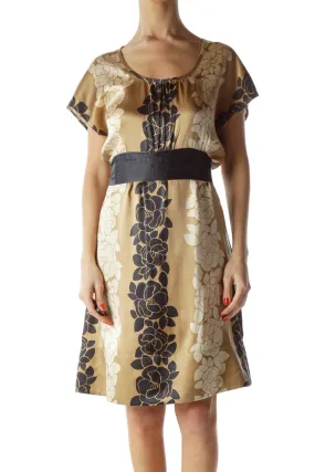 Beige Floral Print Empire Waist Dress