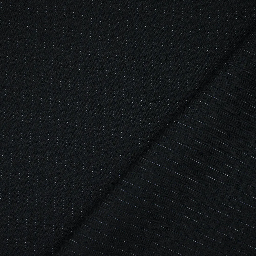 Black-Deep Blue Cotton-Wool Blend Striped Herringbone Suiting Fabric