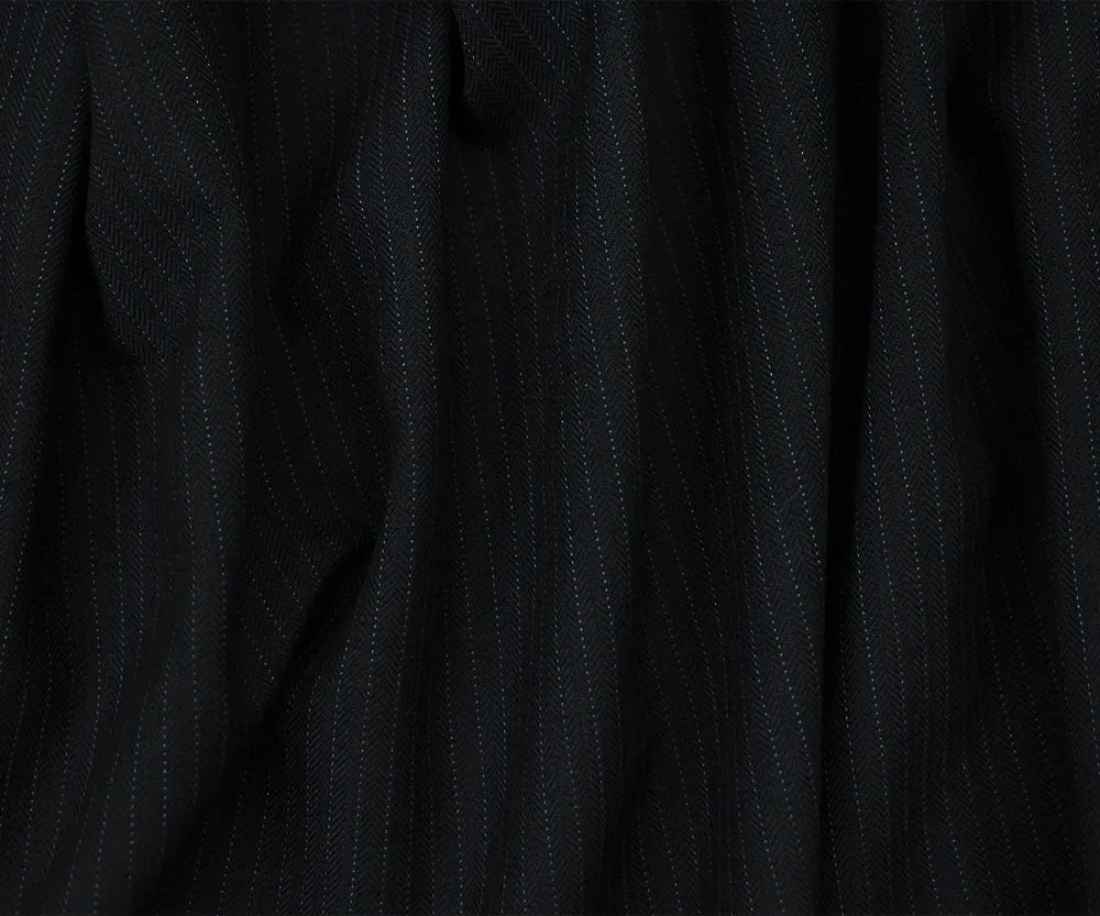 Black-Deep Blue Cotton-Wool Blend Striped Herringbone Suiting Fabric