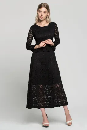 Black Floral Lace Peplum Maxi Dress