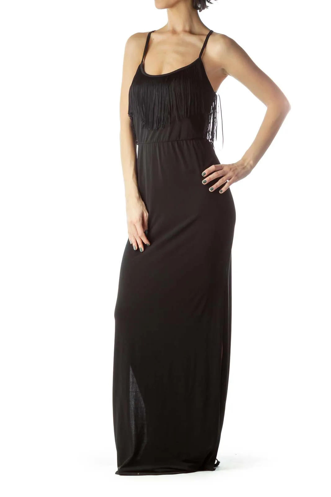 Black Halter Neckline Empire Waist Maxi Dress