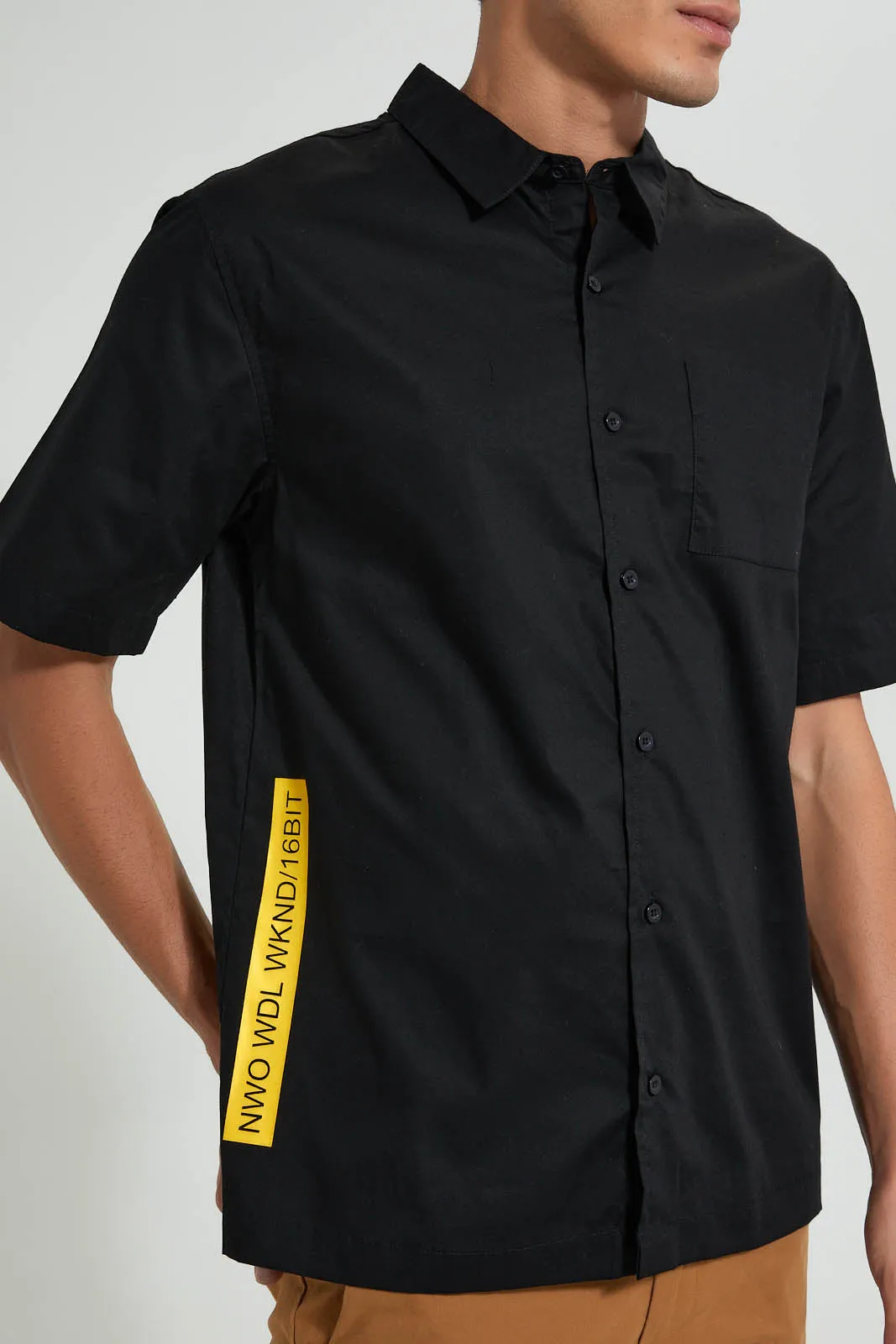 Black Short Sleeved Printed Casual Shirt