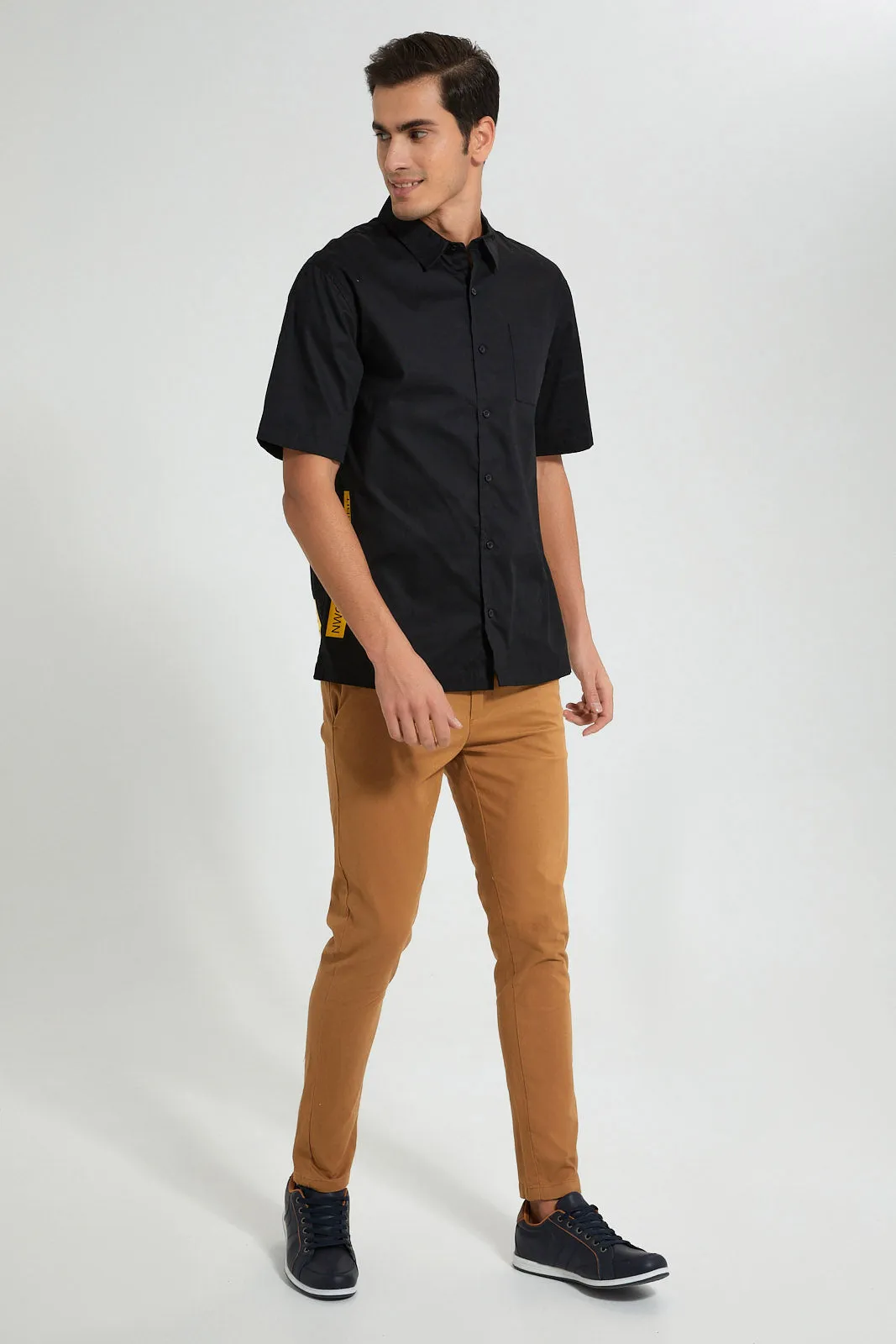 Black Short Sleeved Printed Casual Shirt