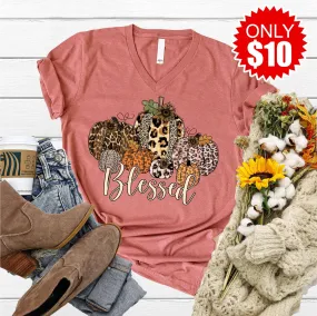 Blessed Leopard Pumpkin V-Neck - 10