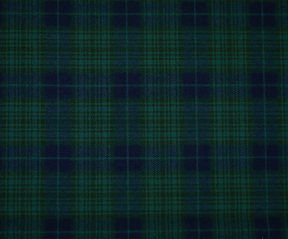 Blue-Green-Black Polyester Wool Plaid Twill Woven Suiting Fabric