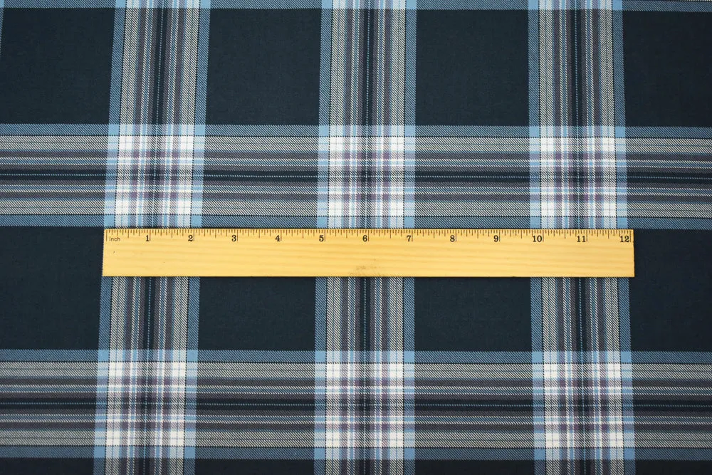 Blue-Mauve-Multi Poly-Wool Blend Plaid Twill Suiting Fabric