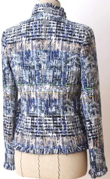 Blue-Multi Fringed Tweed Jacket