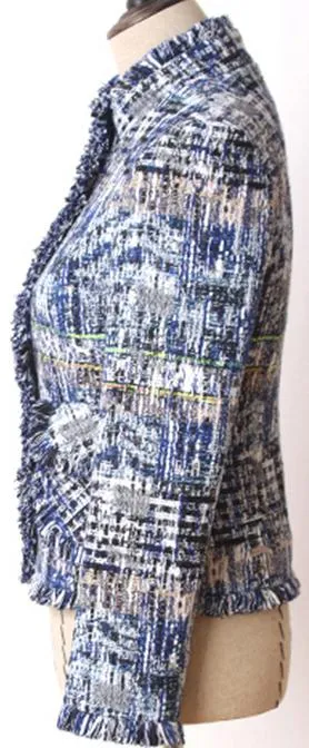 Blue-Multi Fringed Tweed Jacket