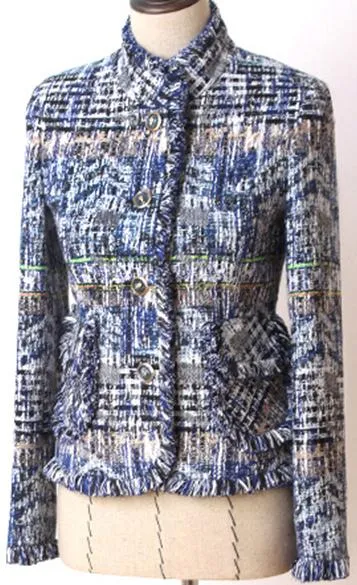 Blue-Multi Fringed Tweed Jacket