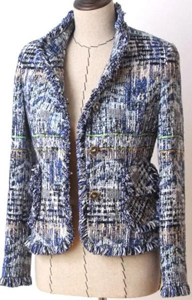 Blue-Multi Fringed Tweed Jacket