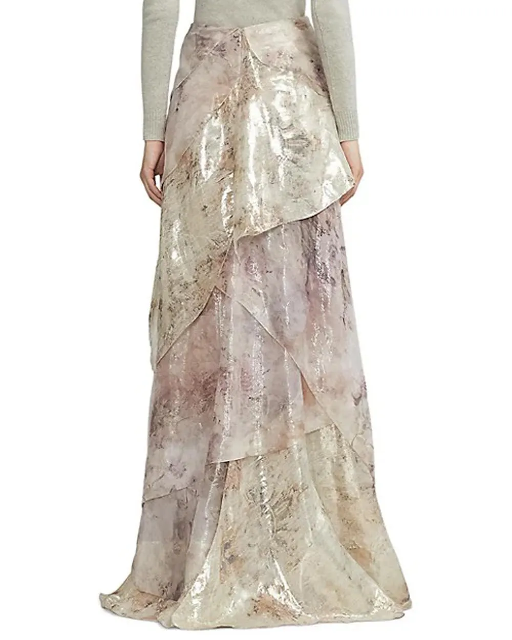 Blush Metallic Birgita Tiered Maxi Skirt