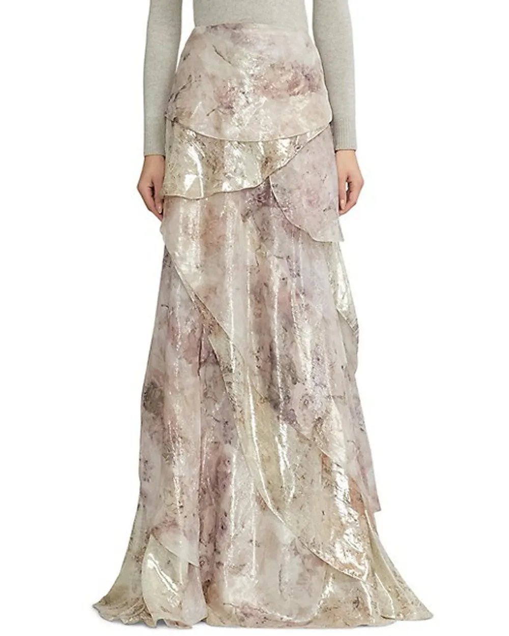 Blush Metallic Birgita Tiered Maxi Skirt