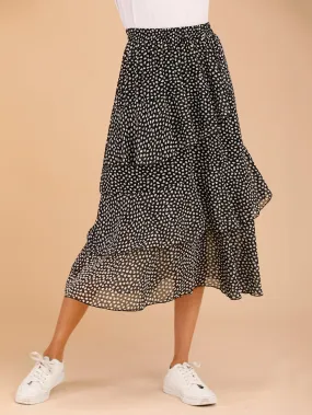 Boho All Over Print Tiered Layer Natural Midi Women Skirt