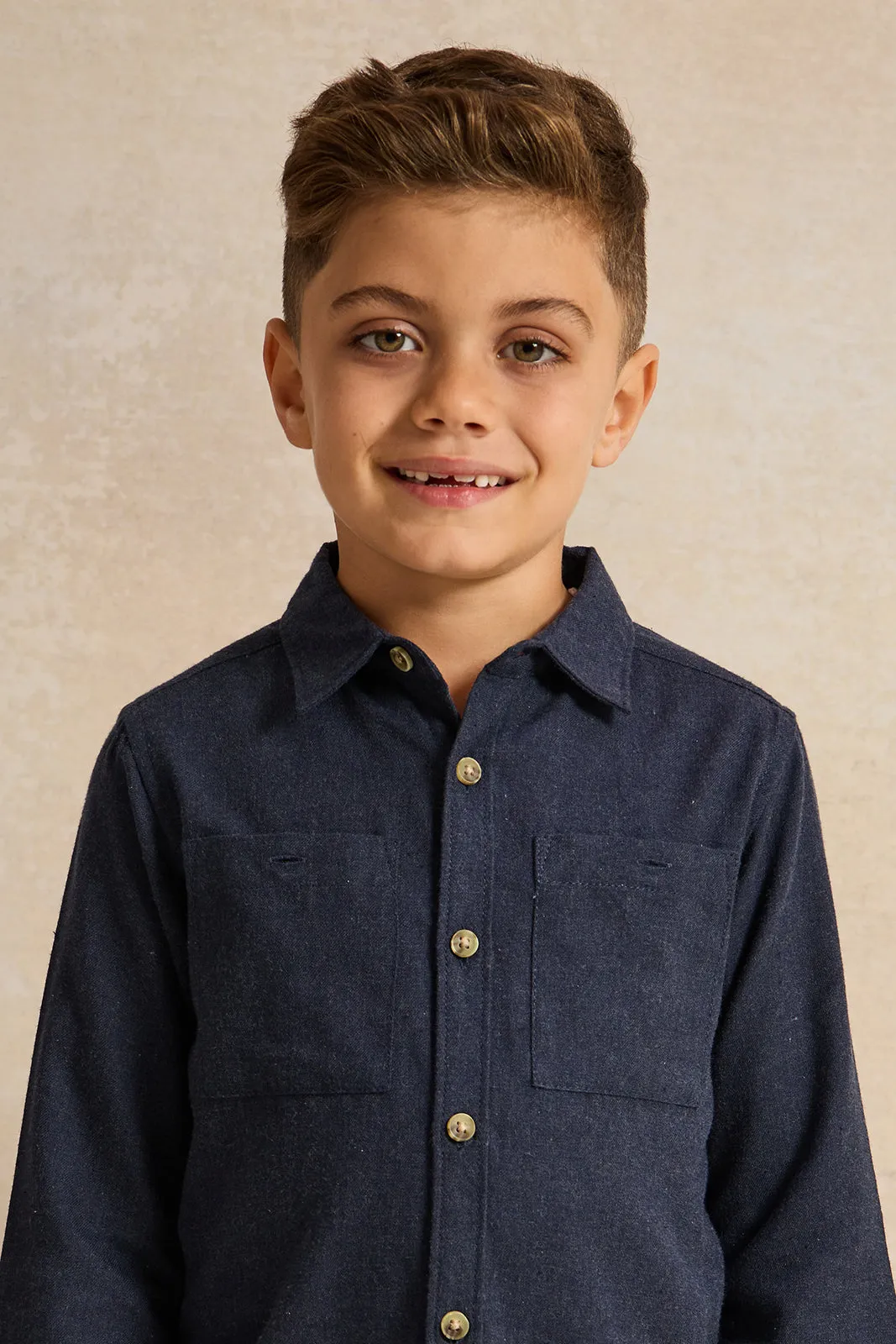 Boys Blue Double Pocket Flannel Shirt