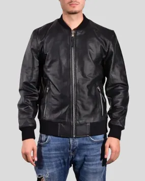 Bran Black Bomber Leather Jacket