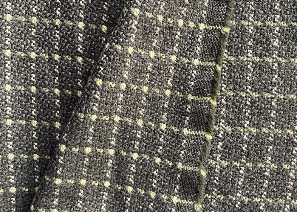 Checked Pea Shoot & Midnight Olive Basketweave Lambswool (Made in Italy)