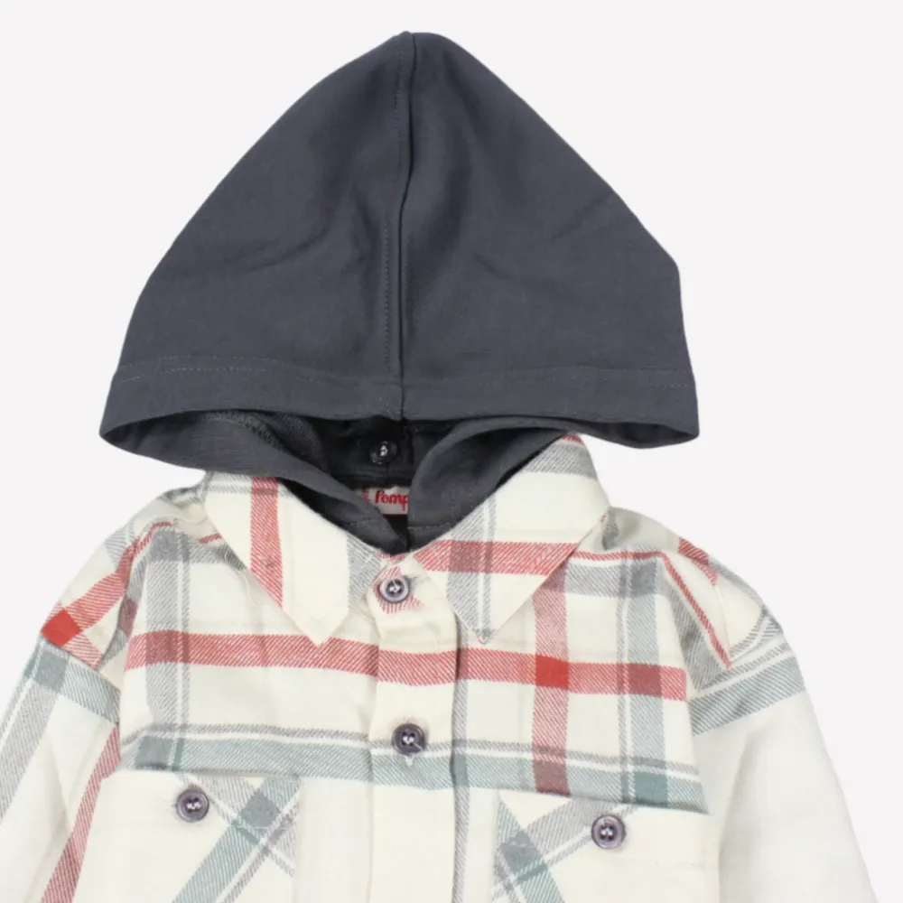 Checkered Long-Sleeved Hooded Shirt