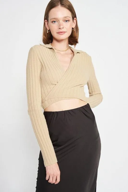 Collared Long Sleeve Crop Top