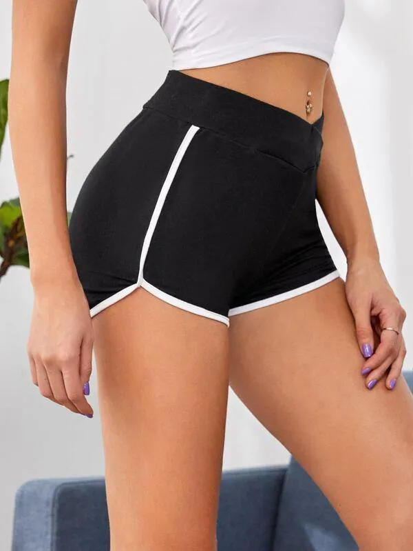 Contrast Binding Dolphin Biker Shorts