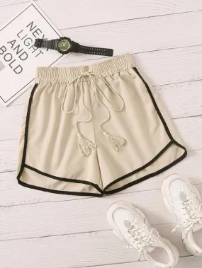 Contrast Trim Drawstring Waist Track Shorts