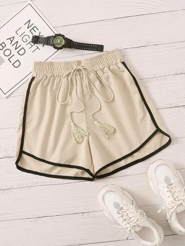 Contrast Trim Drawstring Waist Track Shorts