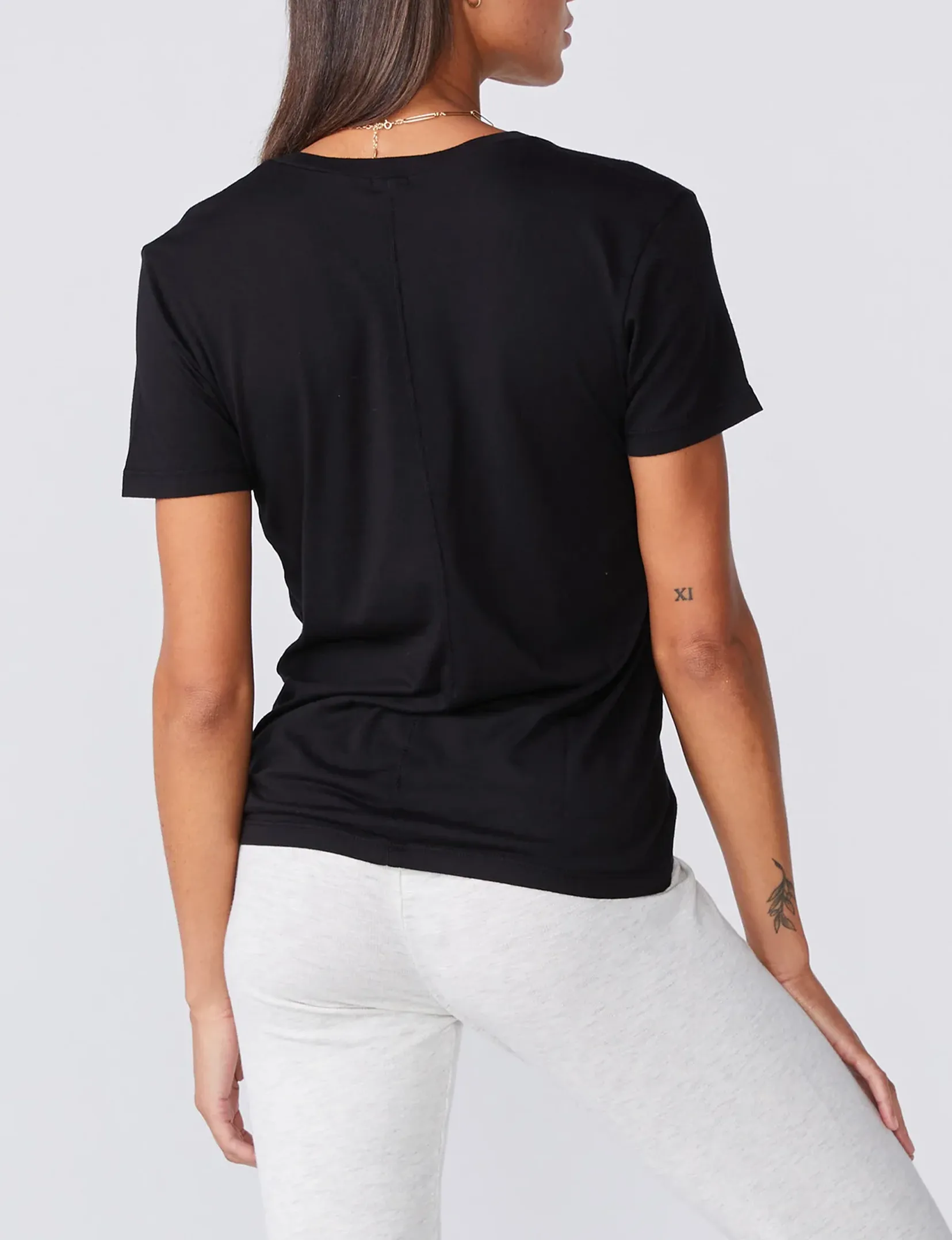 Cotton Modal Relaxed V Neck Tee, Black