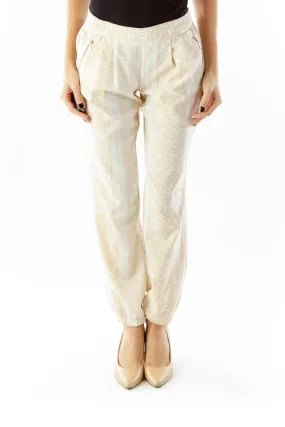 Cream Beige Floral Print Pants