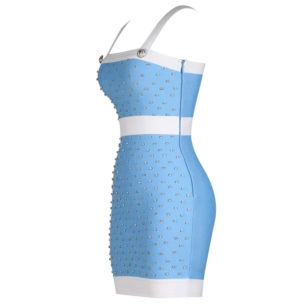 Crystal Studded Spaghetti Strap Mini Bandage Dress