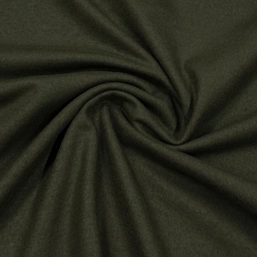 Dark Olive Brushed Merino Wool Jersey Fabric