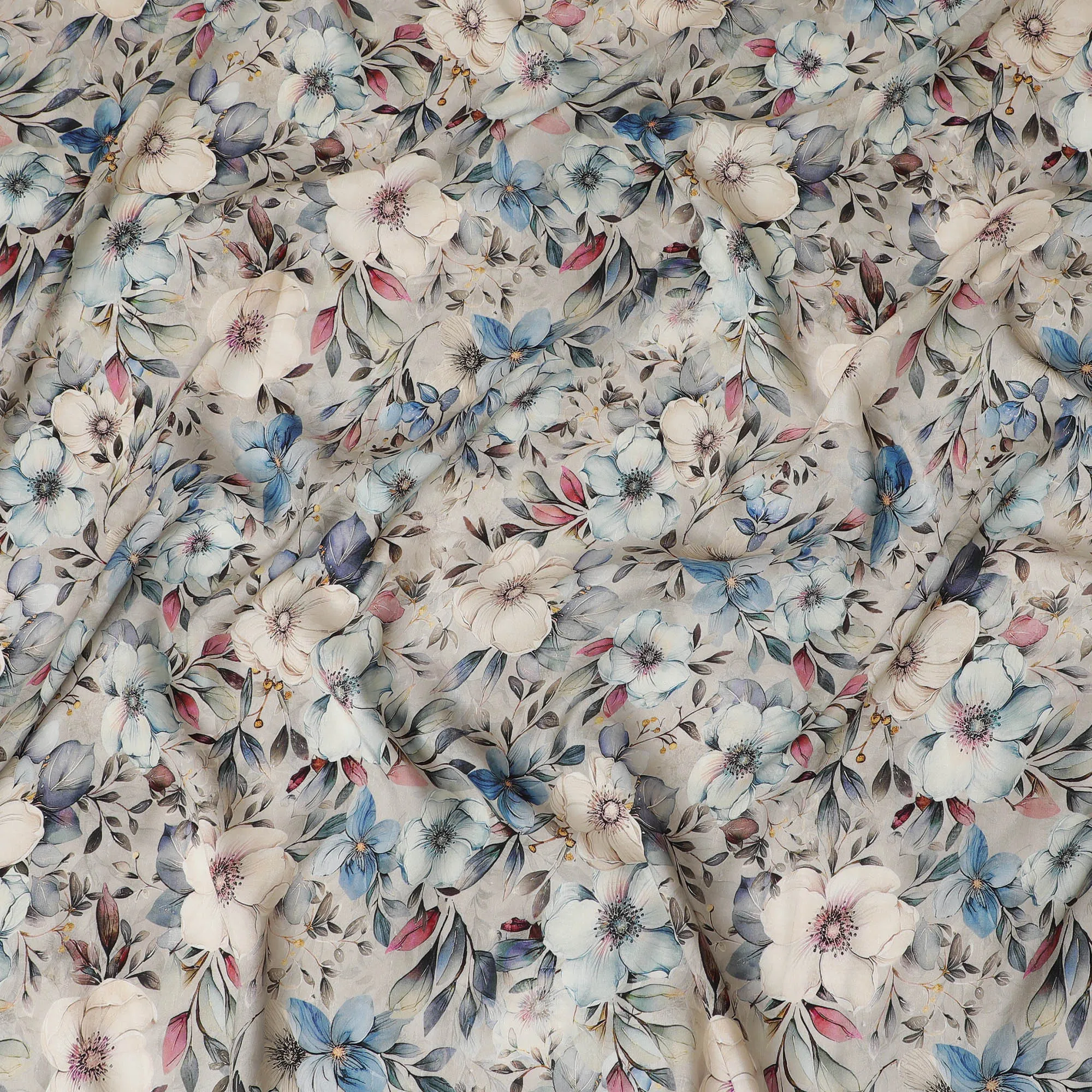 Elegant Blue Floral Viscose Fabric - 110 cm Wide-D19405