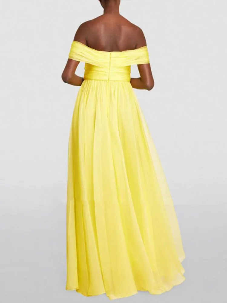 Elegant Pleated Slash Neck Sleeveless Tide Maxi Dress