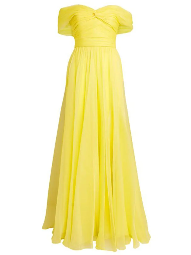 Elegant Pleated Slash Neck Sleeveless Tide Maxi Dress