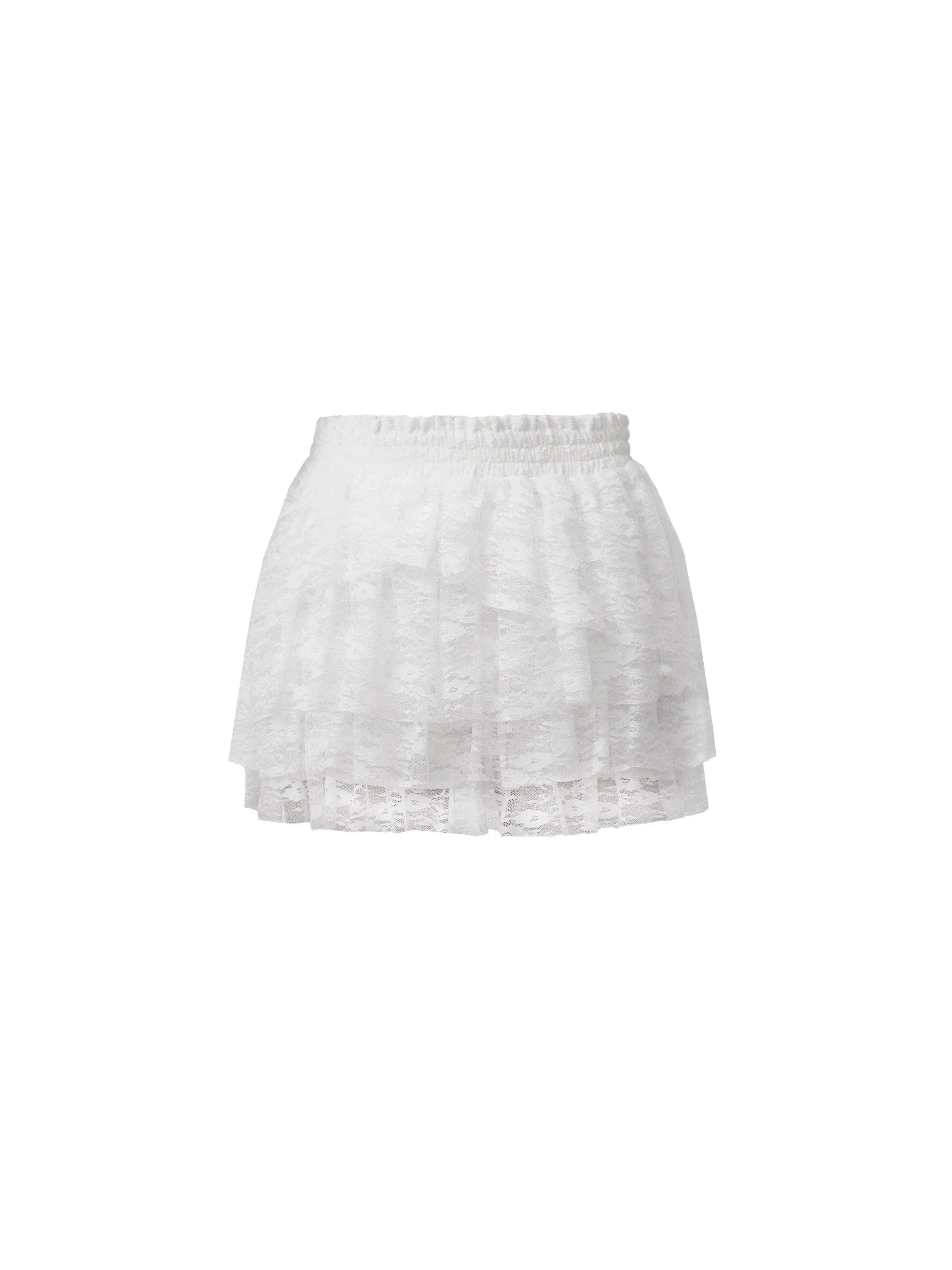 Ethereal White Lace Off-Shoulder Top and Tiered Mini Skirt Set