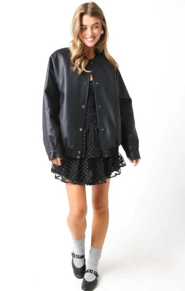 Faux Leather Double Layered Bomber