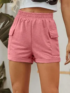 Flap Pocket Elastic Waist Shorts