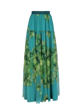 floral-print silk-chiffon tiered maxi skirt