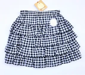 Floriane of France Black/White Tiered Soft Cotton Gingham Print Skirt