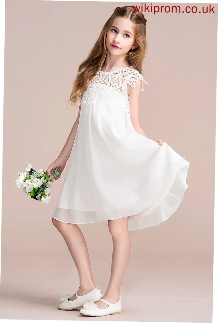 Flower Girl Dresses Empire Chiffon/Lace Dress Dahlia Flower Girl - Sleeveless Scoop Neck Knee-length