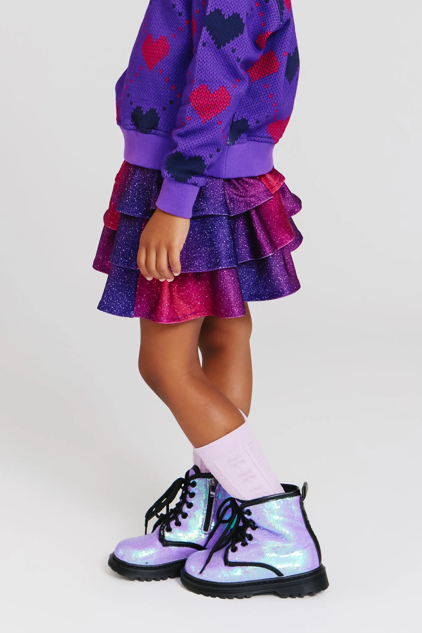 Girls Hi-Shine Tiered Skirt in Jewel Glitter