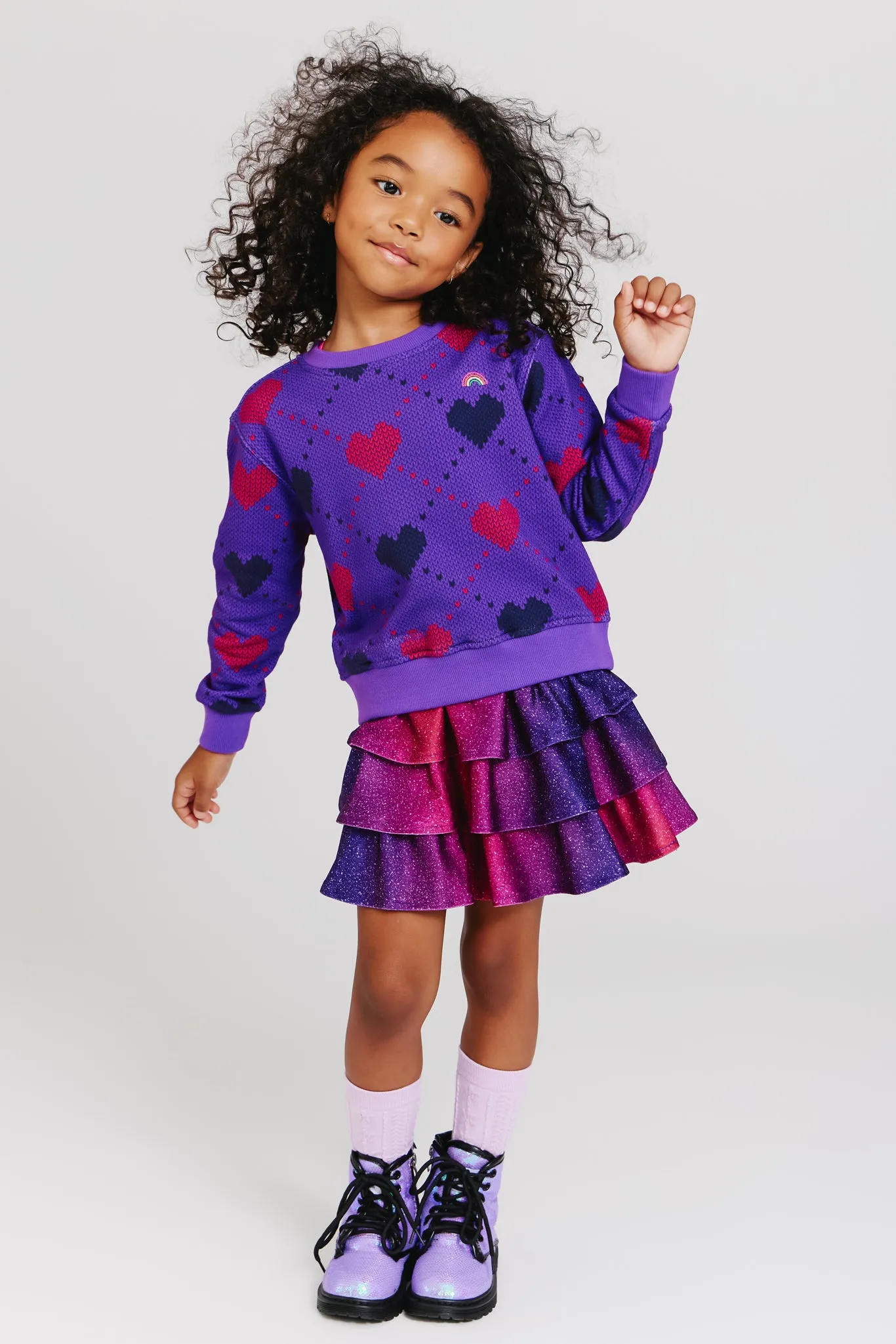 Girls Hi-Shine Tiered Skirt in Jewel Glitter