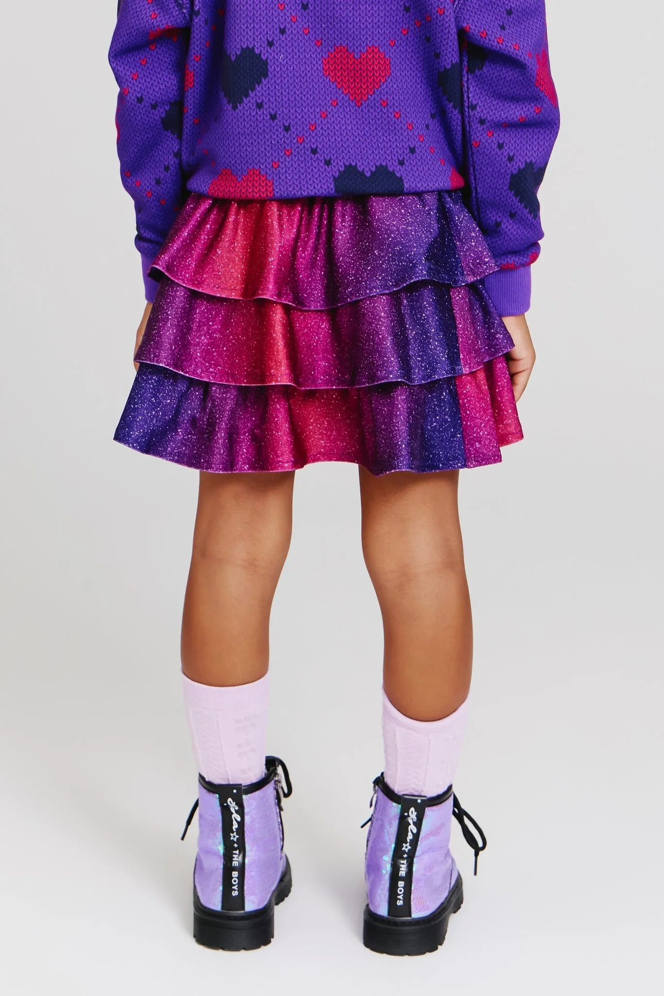 Girls Hi-Shine Tiered Skirt in Jewel Glitter