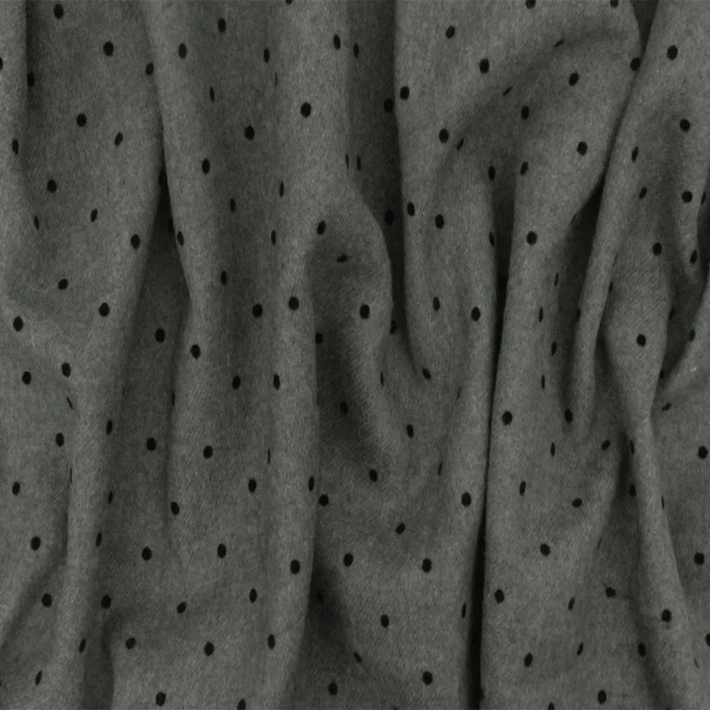 Gray-Black Dot Velvet Flocked Poly-Wool Brushed Twill Jacketing Fabric